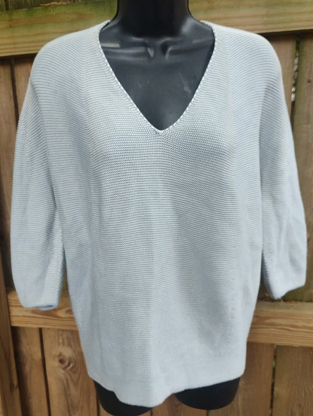 🏵️ Uniqlo Blue Cotton Oversized Relaxed Chunky 3/4 Sleeve Sweater Women's M